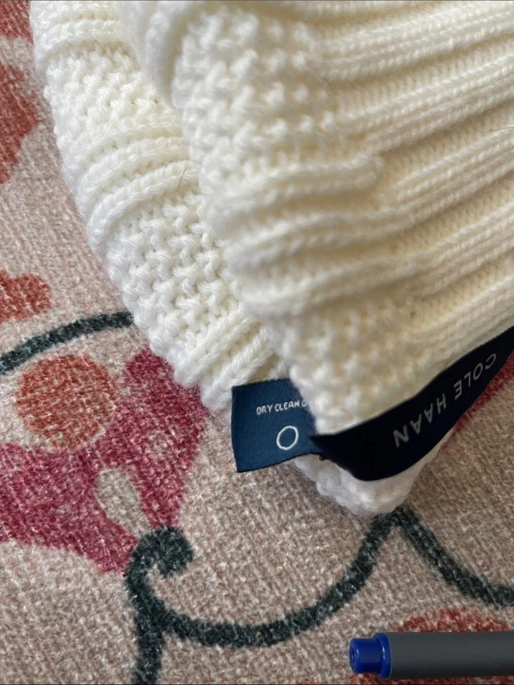Cole Haan Ivory Ribbed Fold-Over Beanie